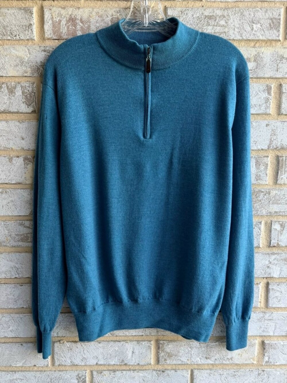 Peter Millar 100% Merino Wool Long Sleeve 1/4 Zip Teal Blue Sweater Men's Size L